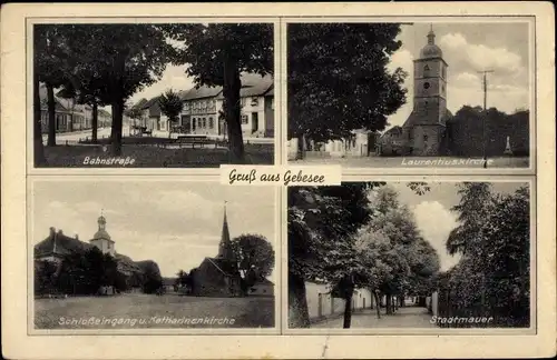 Ak Gebesee im Kreis Sömmerda Thüringen, Bahnstraße, Laurentiuskirche, Schloss