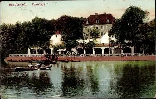 Ak Bad Nauheim in Hessen, Teichhaus, Ruderboot