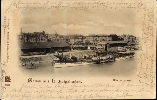Ak Ludwigshafen am Rhein, Rheinvorland, Steg, Schiffe
