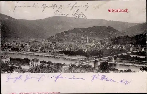 Ak Eberbach am Neckar Odenwald Baden, Gesamtansicht, Brücke