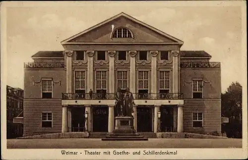 Ak Weimar in Thüringen, Theater, Goethe- und Schillerdenkmal