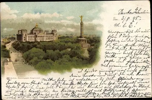 Litho Berlin Tiergarten, Reichstagsgebäude, Siegessäule