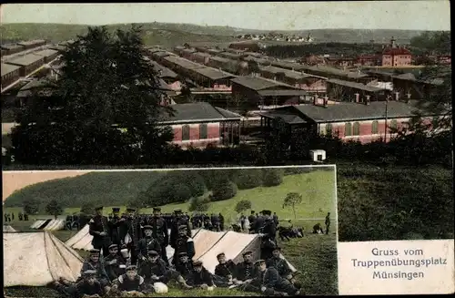 Ak Münsingen in Württemberg, Truppenübungsplatz, Soldaten, Gruppenbild