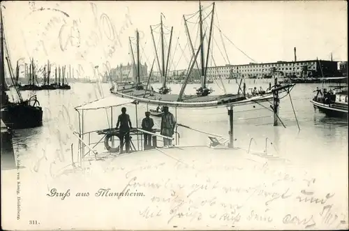 Ak Mannheim in Baden Württemberg, Partie am Hafen, Frachtschiffe