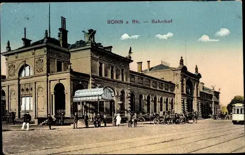 Ak Bonn am Rhein, Bahnhof, Kutschen, Straßenbahn