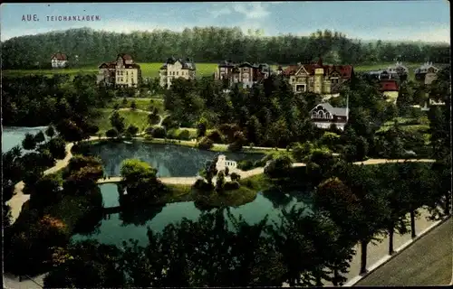 Ak Aue sächs. Erzgebirge, Ortschaft mit Teichanlagen