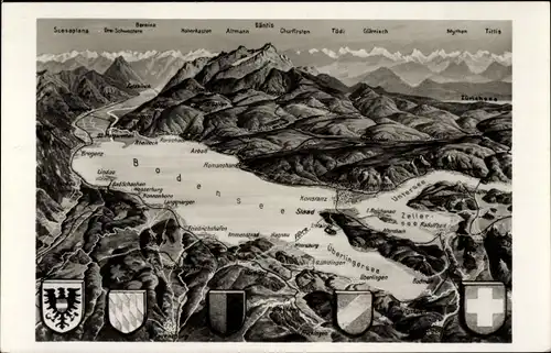 Ak Staad Konstanz am Bodensee, Wappen, Überlingersee, Umgebungskarte, Berge