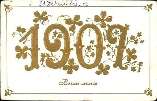 Präge Ak Glückwunsch Neujahr, Glücksklee, Jahreszahl 1907