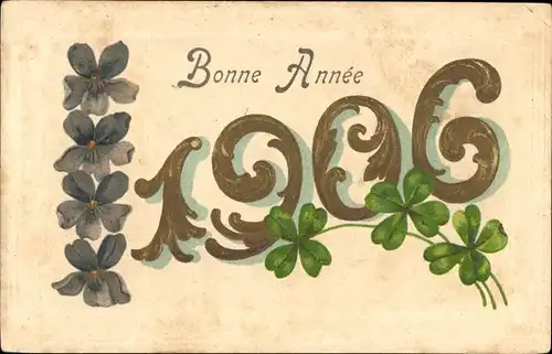 Präge Ak Glückwunsch Neujahr, Glücksklee, Jahreszahl 1906