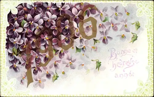 Präge Ak Glückwunsch Neujahr, Veilchen, Jahreszahl 1906