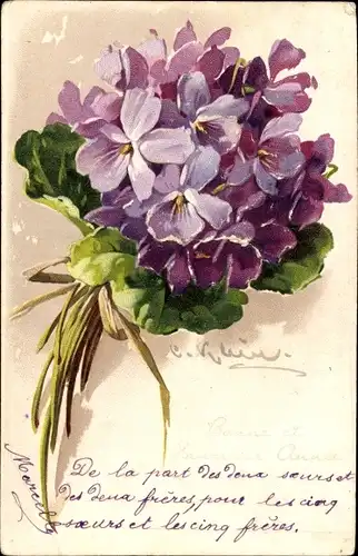 Präge Künstler Litho Klein, Catharina, Blumenstrauß, Veilchen