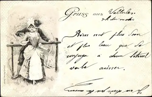 Litho Liebespaar, Mann steht hinter einer Frau