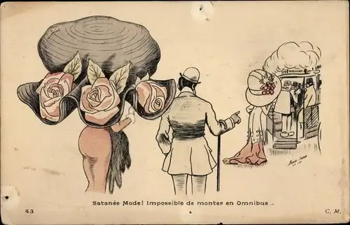 Künstler Ak Sager, Xavier, Hutmode, Frau mit großem Hut, Omnibus