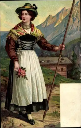 Ak Frau in Tracht, Gebirge, Dirndl