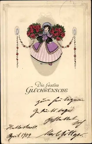 Ak Die besten Glückwünsche, Mädchen mit Rosen