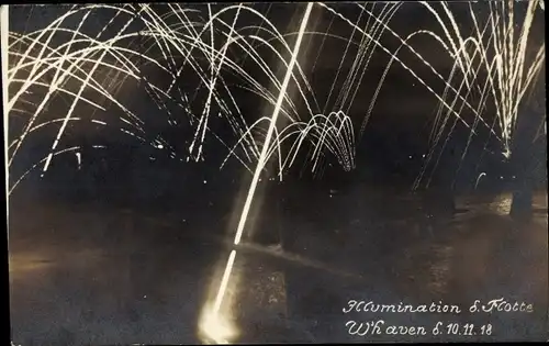 Ak Wilhelmshaven an der Nordsee, Illumination der Flotte 1918, Kriegsschiffe