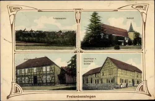 Jugendstil Ak Freienbessingen in Thüringen, Schloss, Gasthaus, Schule, Totala