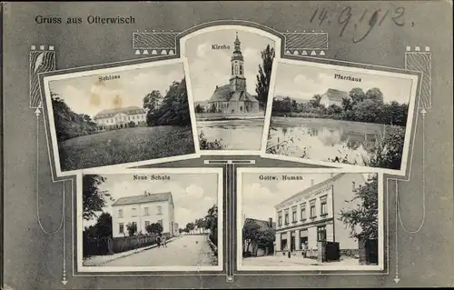 Ak Otterwisch in Sachsen, Kirche, Pfarrhaus, Schule, Schloss, Gasthaus Gottw. Human