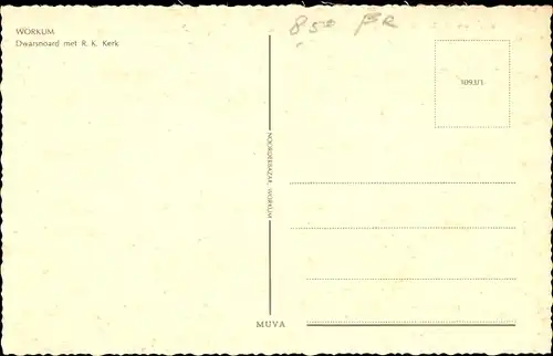 Ak Workum Friesland Niederlande, Dwarsnoard, R. K. Kerk