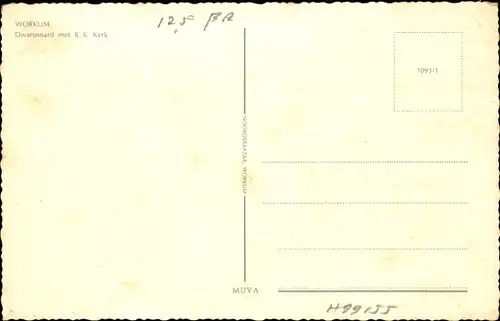 Ak Workum Friesland Niederlande, Dwarsnoard, R. K. Kerk