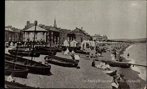 Ak Weymouth Südwestengland, Strand, Brunswicke Terrace