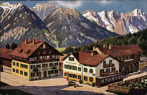 Künstler Ak Oberau in Oberbayern, Hotel Gasthof zur Post