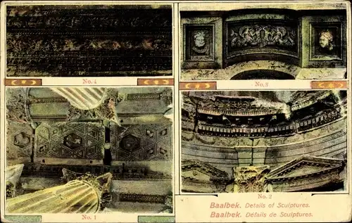 Ak Baalbeck Libanon, Skulpturen, Tempeltor, Rund um das Zentralbecken