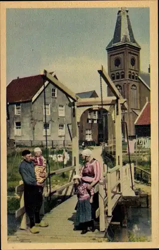 Ak Marken Nordholland, Trachten, Brücke