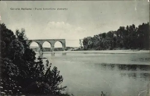 Ak Gorizia Görz Friuli Venezia Giulia, Ponte ferroviario distrutto, Brücke