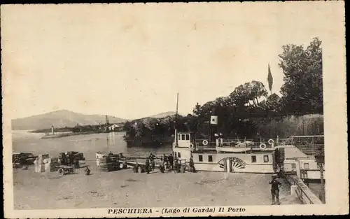 Ak Peschiera del Garda Veneto, Lago di Garda, II Porto, Dampfer am Anleger
