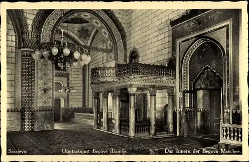Ak Sarajevo Bosnien Herzegowina, Das Innere der Begova Moschee