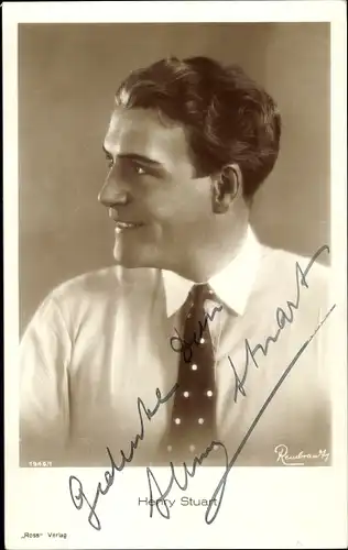 Ak Schauspieler Henry Stuart, Portrait im Profil, Autogramm