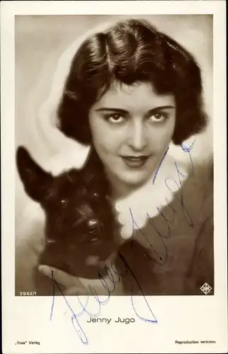 Ak Schauspielerin Jenny Jugo, Portrait mit Hund, Autogramm