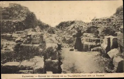 Ak Palästina, Partie in den Ruinen