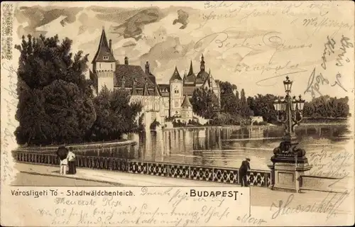 Litho Hradec Králové Königgrätz Stadt, Stadtwäldchenteich