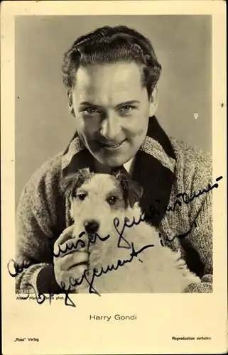 Ak Schauspieler Harry Gondi, Portrait mit Terrier, Autogramm