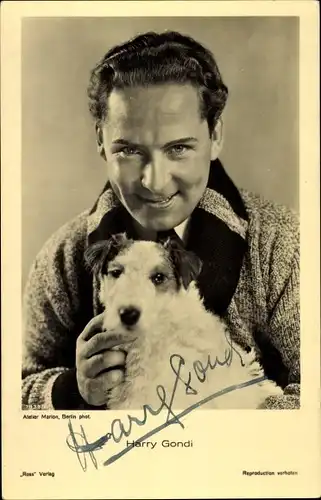 Ak Schauspieler Harry Gondi, Portrait mit Terrier, Autogramm