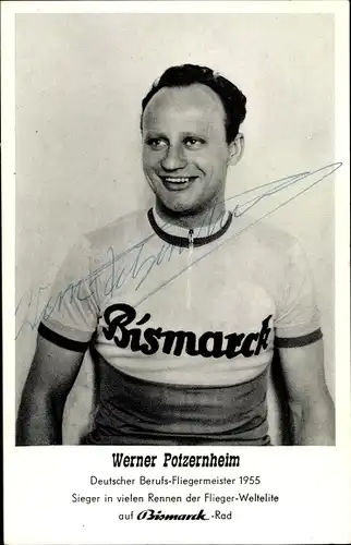 Ak Werner Potzernheim, Deutscher Berufs-Fliegermeister 1955, Portrait, Autogramm