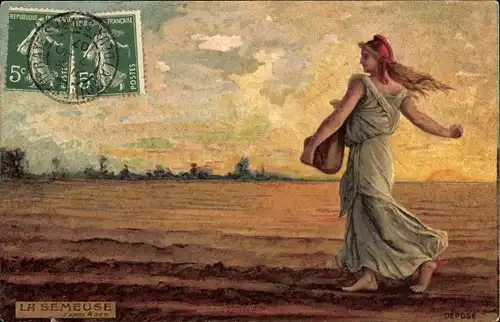 Künstler Ak Roty, La Semeuse, Frau sät auf einem Feld