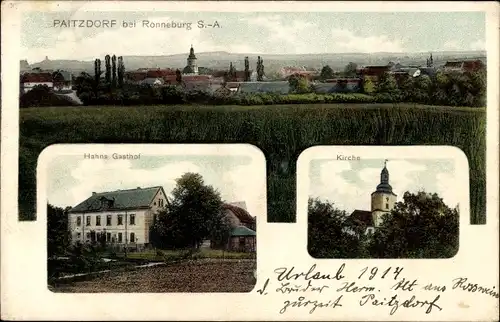 Ak Paitzdorf in Thüringen, Panorama, Hahns Gasthof, Kirche