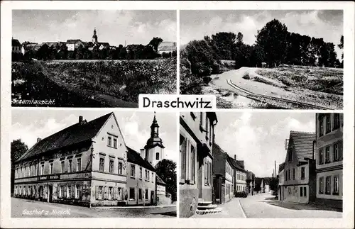 Ak Draschwitz im Burgenlandkreis, Gesamtansicht, Elster, Gasthof zum Hirsch, Dorfstraße