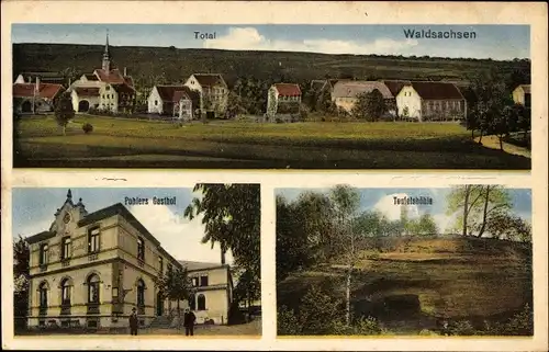 Ak Waldsachsen Meerane in Sachsen, Totale, Pohlers Gasthof, Teufelshöhle