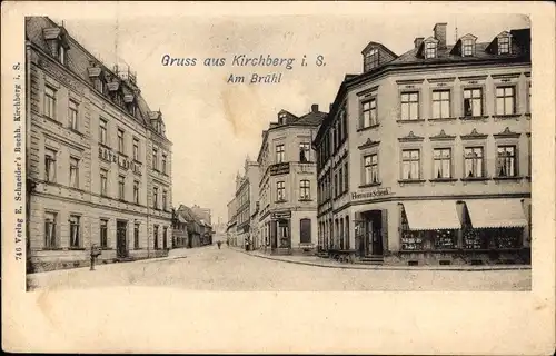 Ak Kirchberg in Sachsen, Am Brühl, Hotel Brühl, Geschäft Hermann Schenk, Paul Jammrath