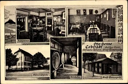 Ak Cobstädt Drei Gleichen in Thüringen, Obstwein Kellerei, Inh. Otto Henne, Weinkeller, Bienenzucht