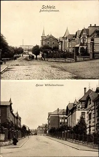 Ak Schleiz im Vogtland Thüringen, Bahnhofstraße, Kaiser Wilhelm Straße