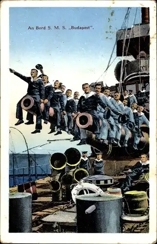 Ak Österreichisches Kriegsschiff, SMS Budapest, Panzerkreuzer, Seeleute
