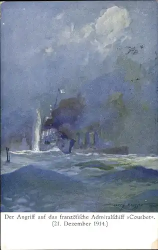 Ak Österreichisches U-Boot U 12 torpediert französisches Admiralschiff Courbet, I WK