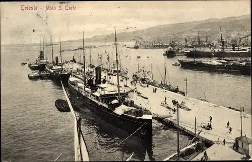 Ak Triest Friuli Venezia Giulia, Molo S. Carlo, Dampfschiffe im Hafen