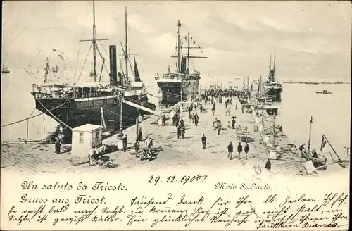 Ak Triest Friuli Venezia Giulia, Molo S. Carlo, Dampfschiffe im Hafen