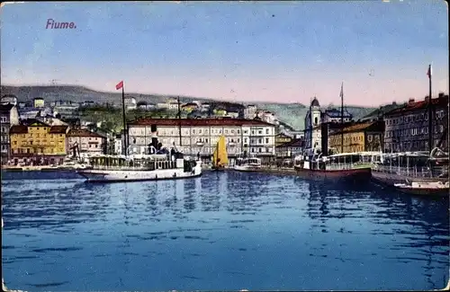 Ak Rijeka Fiume Kroatien, Hafenpartie, Dampfer